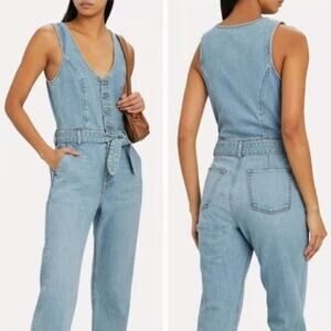 GRLFRND "Amaya" SAMPLE Light Wash Tie Waist Denim Jumpsuit Size Small